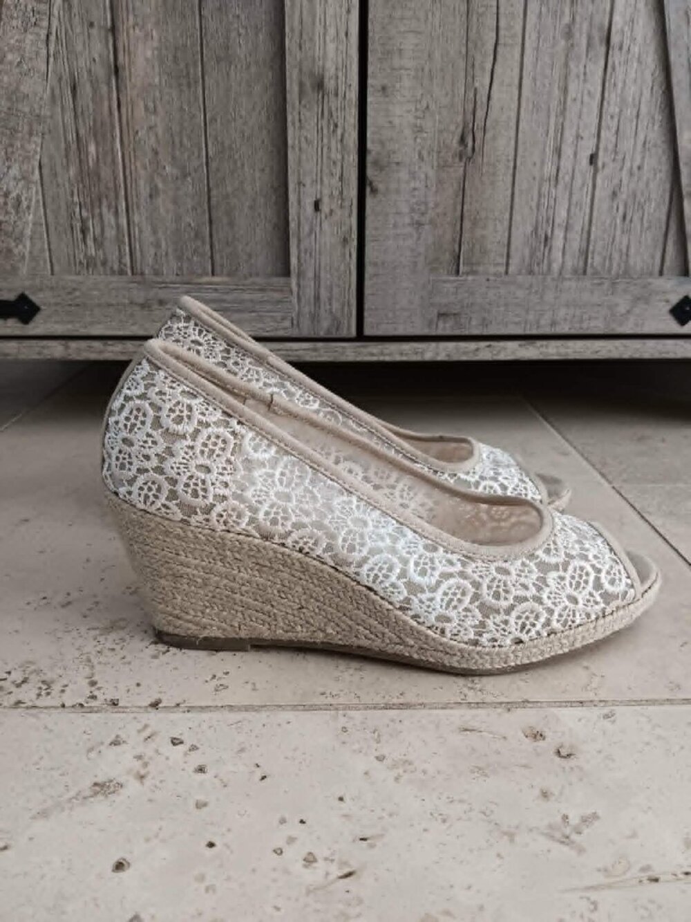 Boho Lace Espadrille Peep Toe Wedge
